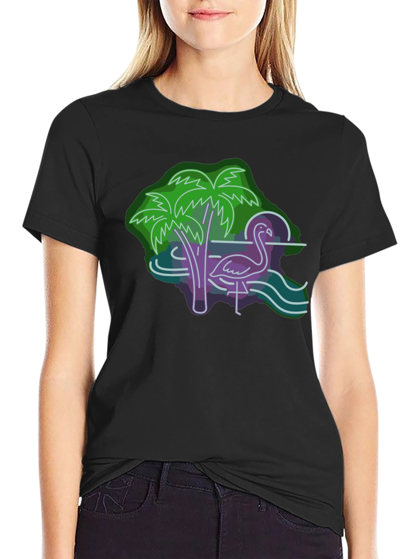 Neon Flamingo Graphic Tee - Tropical Vibes