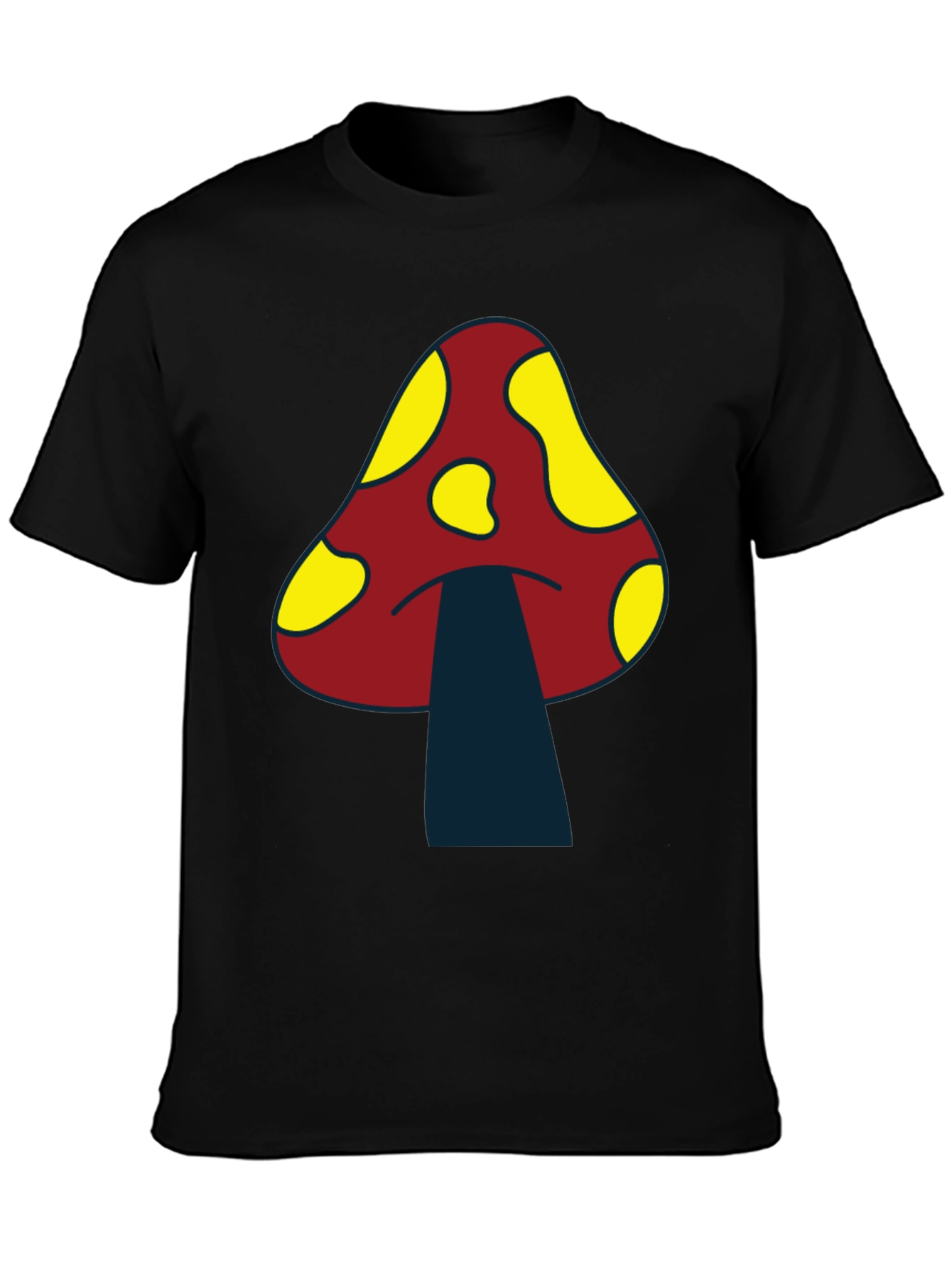 Funky Mushroom Graphic Tee - Black Cotton T-Shirt