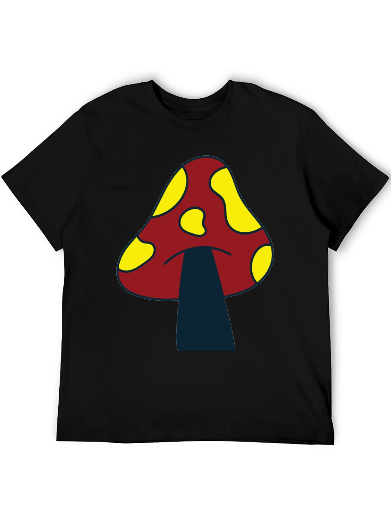 Funky Mushroom Graphic Tee - Black Cotton T-Shirt