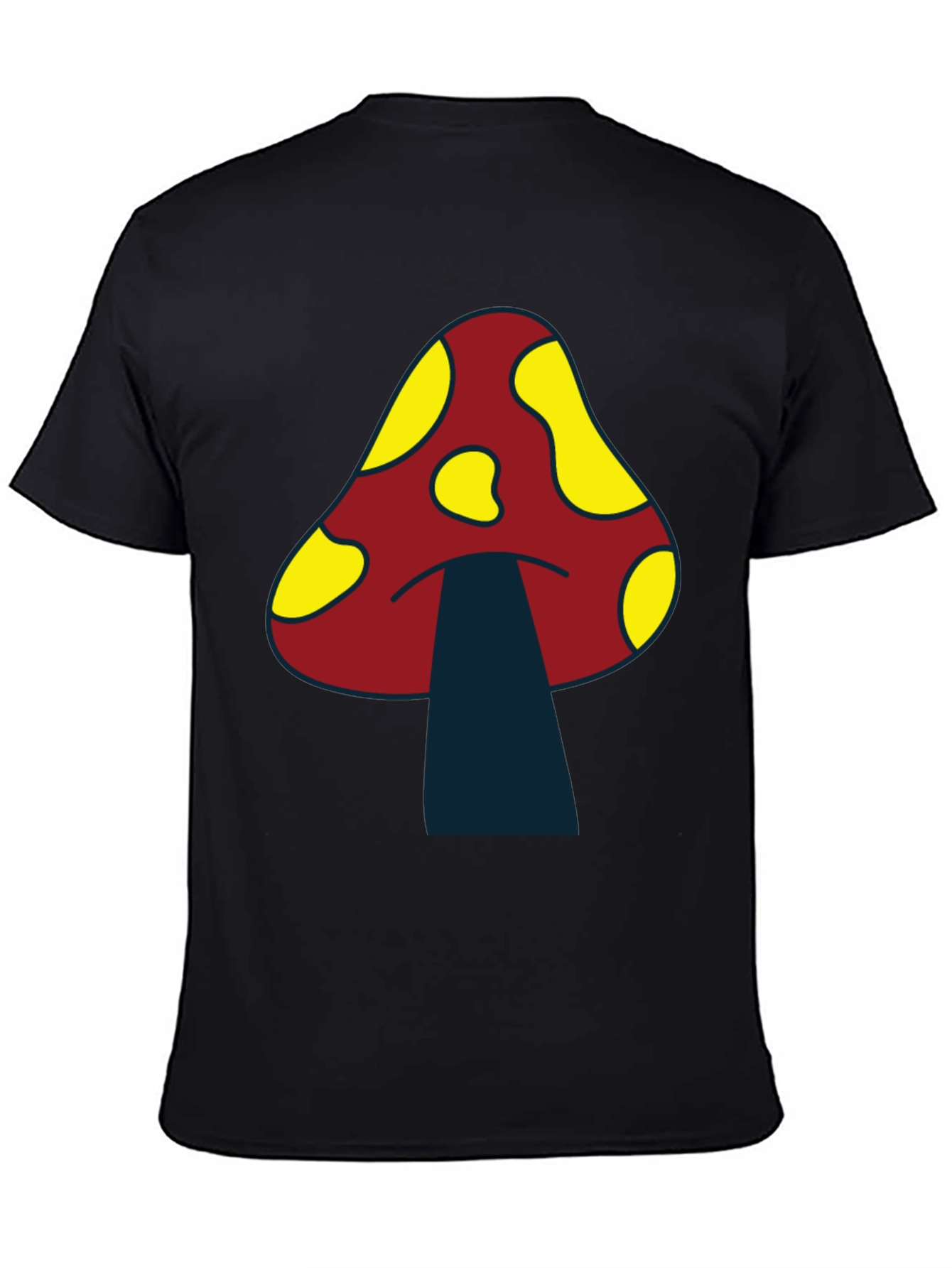 Funky Mushroom Graphic Tee - Black Cotton T-Shirt