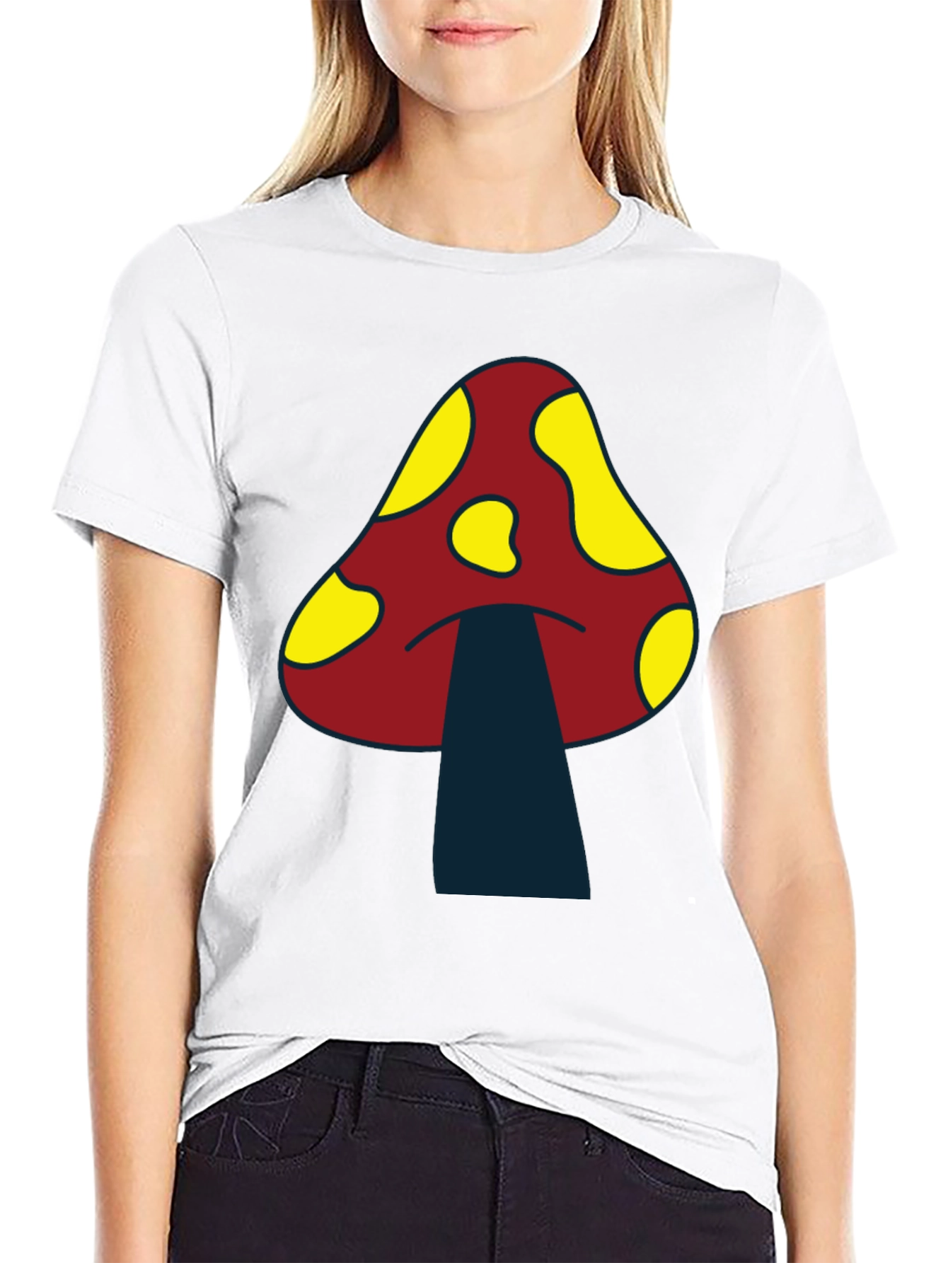 Funky Mushroom Graphic Tee - Black Cotton T-Shirt