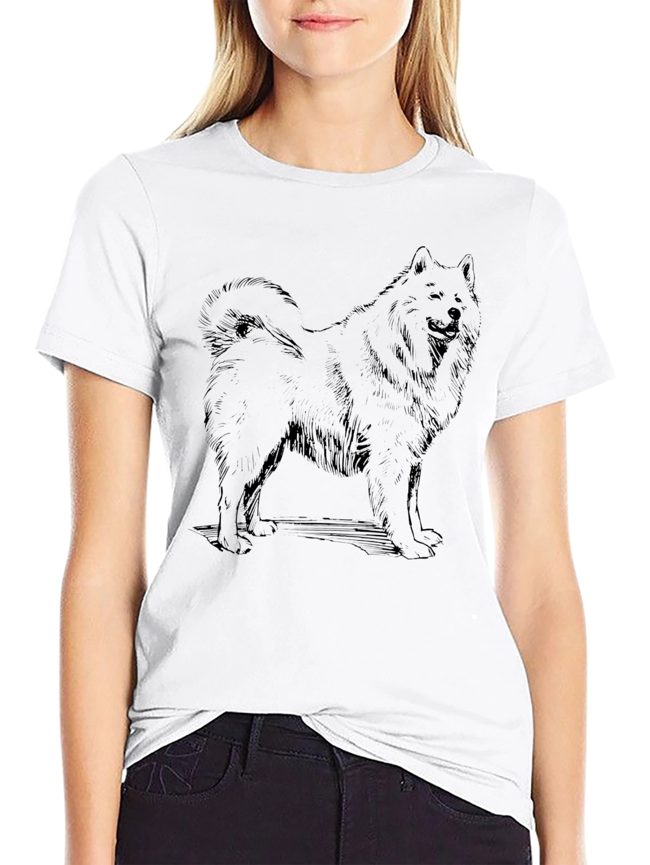 Dog Sketch Graphic Tee - Black Cotton Casual Shirt