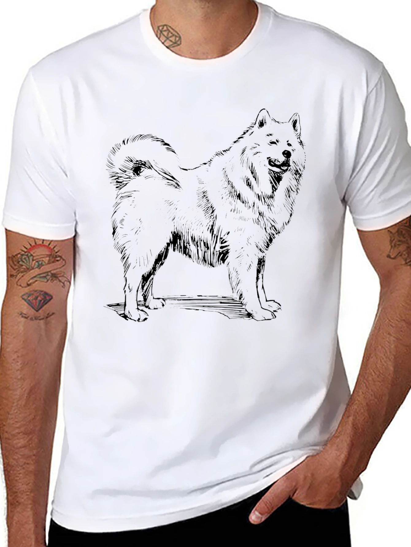 Dog Sketch Graphic Tee - Black Cotton Casual Shirt