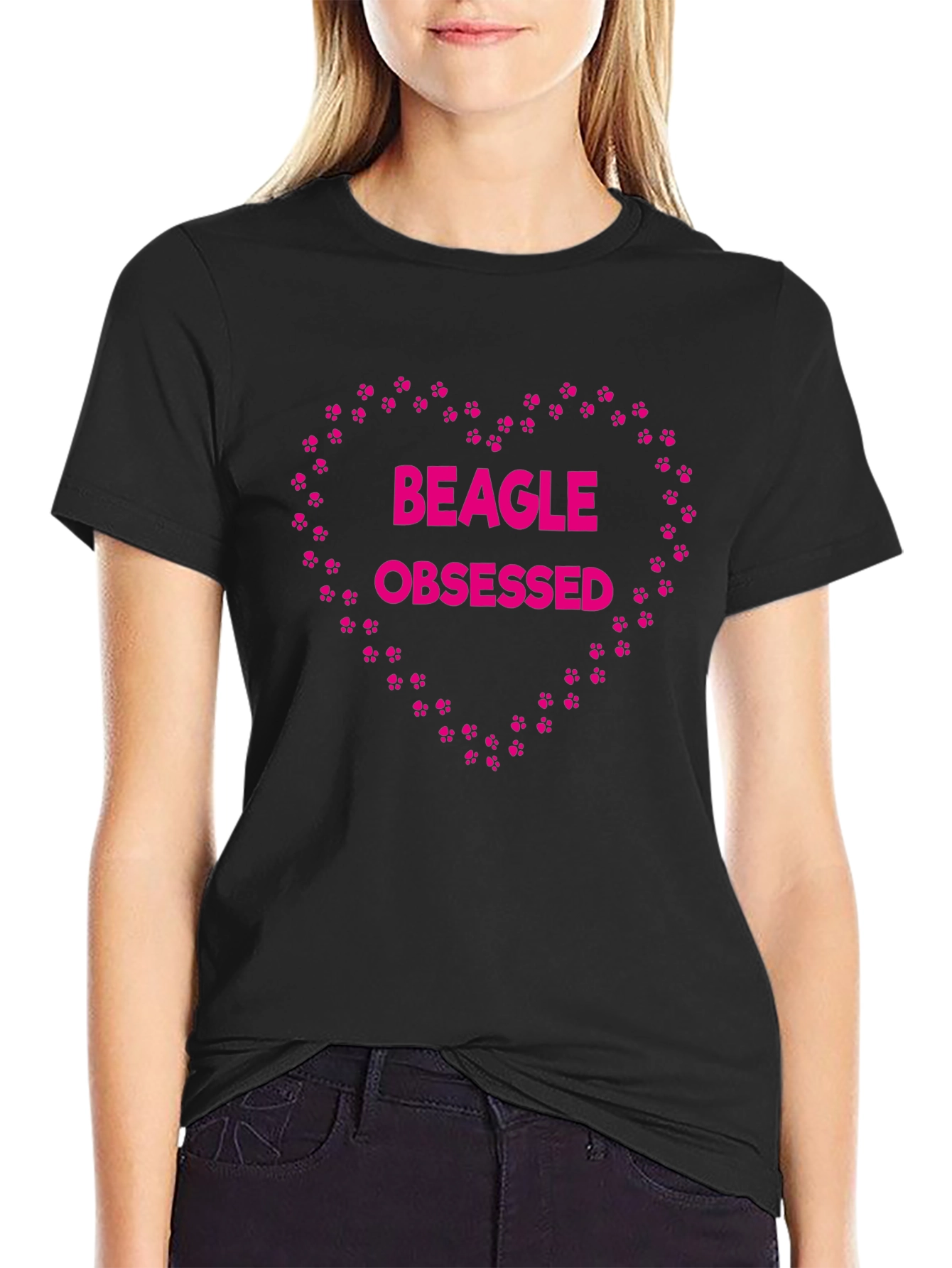 Beagle Obsessed Heart Paw Print T-Shirt