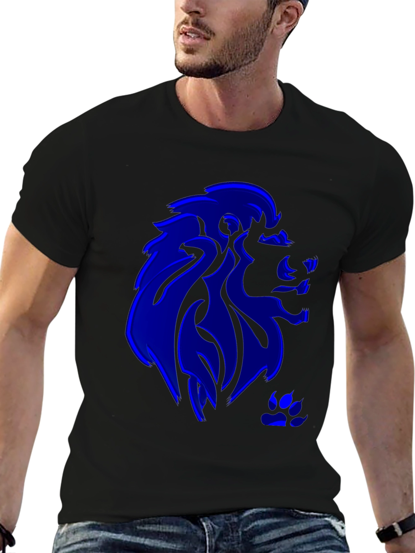 Blue Lion Graphic Black T-Shirt