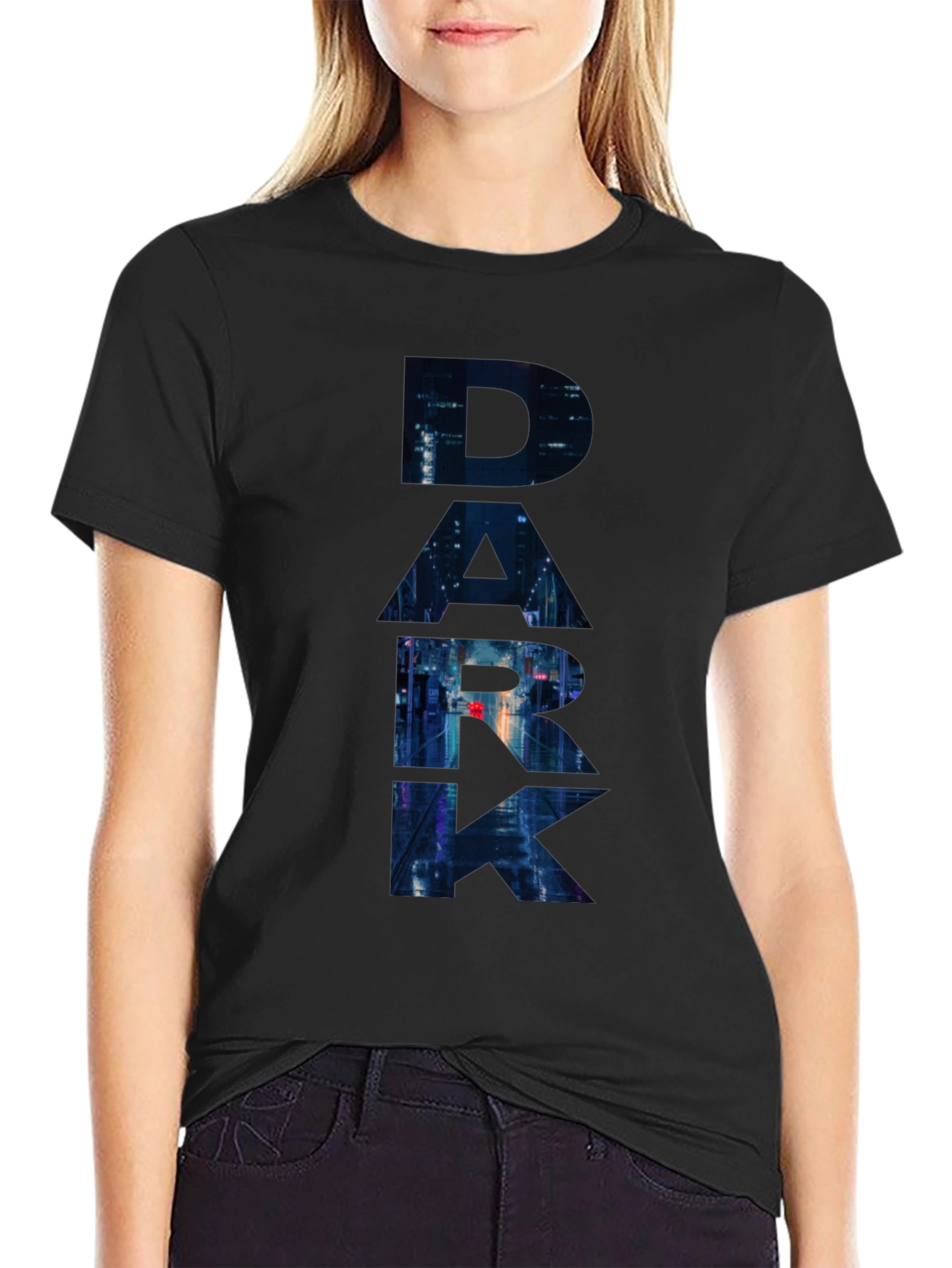 Dark Cityscape Graphic Black T-Shirt