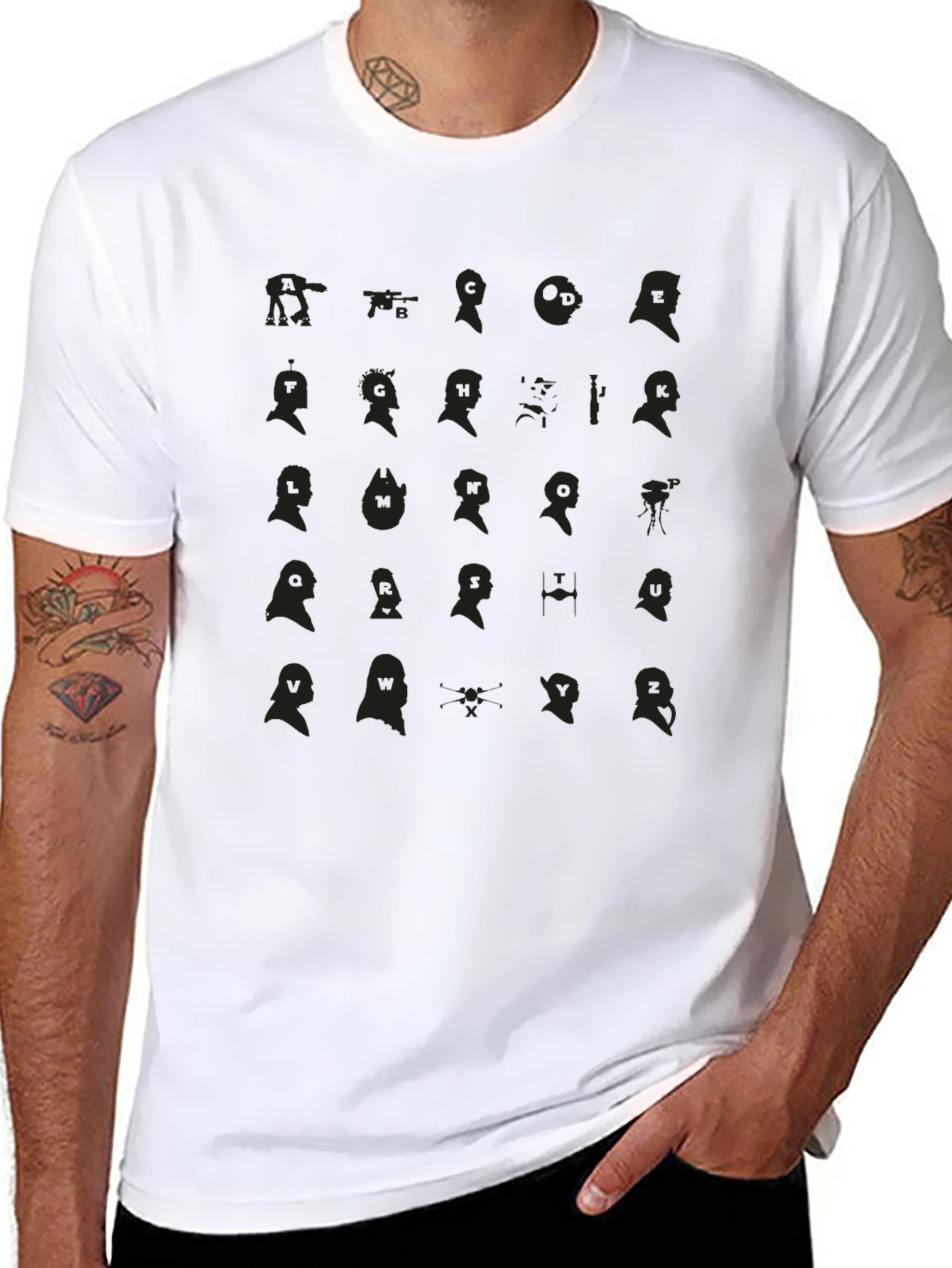 Unique Silhouette Pattern Black T-Shirt