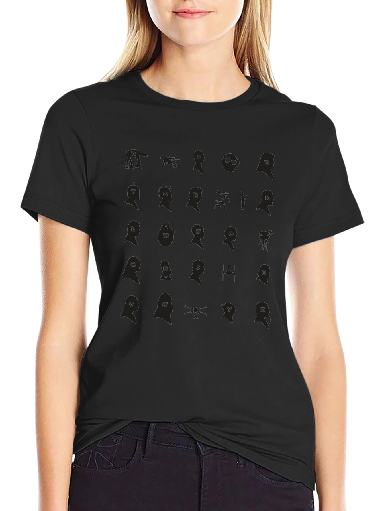 Unique Silhouette Pattern Black T-Shirt