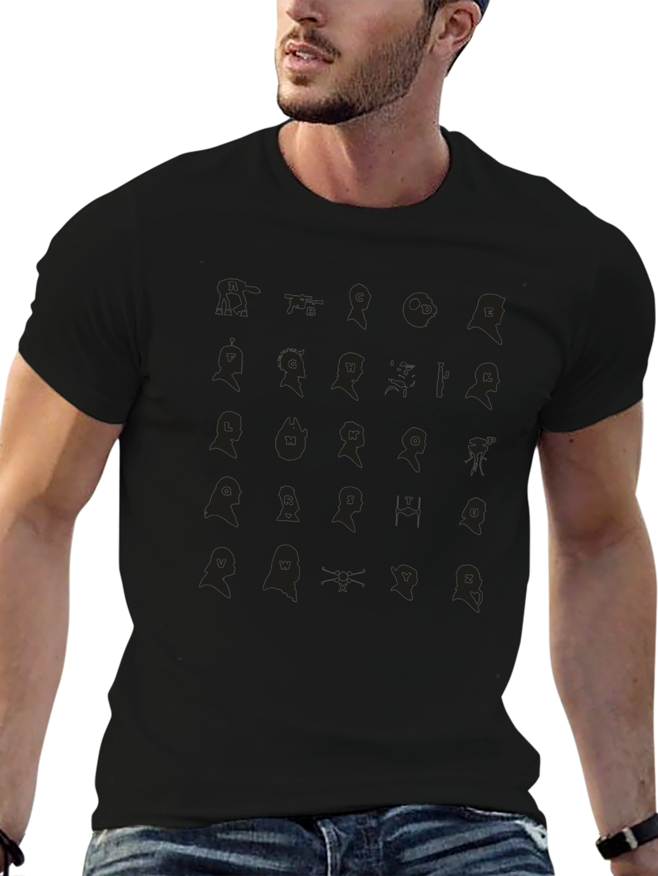 Unique Silhouette Pattern Black T-Shirt