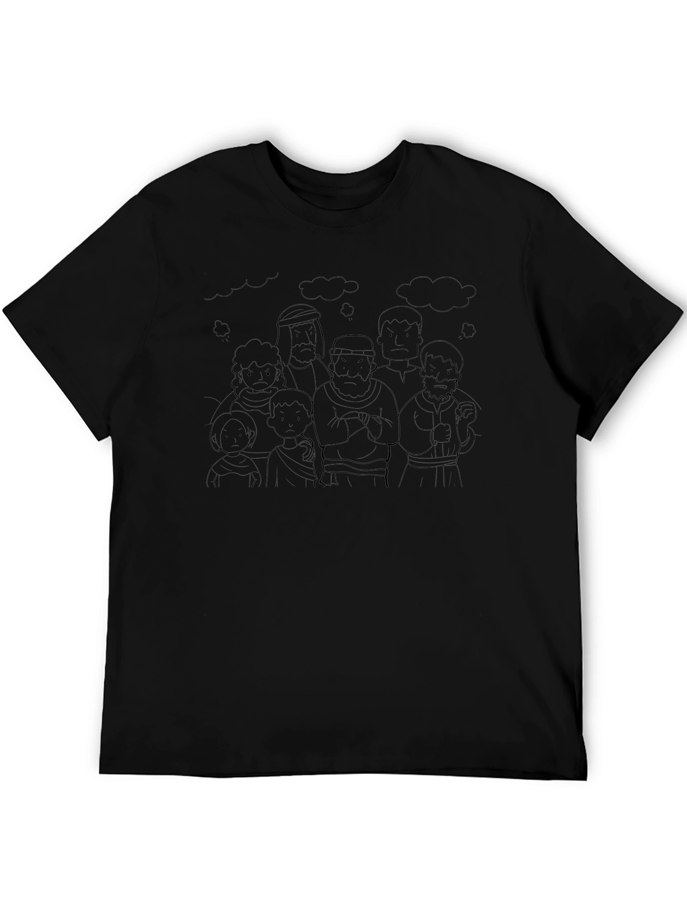Cartoon Angry Mob Black T-Shirt