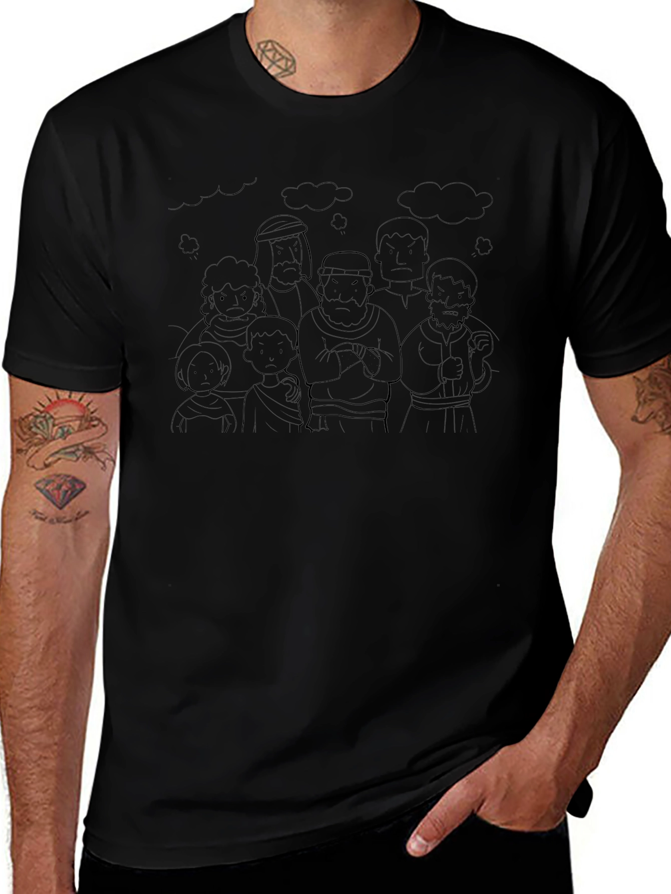 Cartoon Angry Mob Black T-Shirt