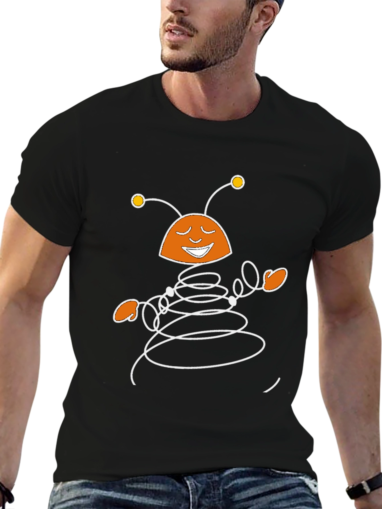 Smiling Cartoon Robot Black T-Shirt
