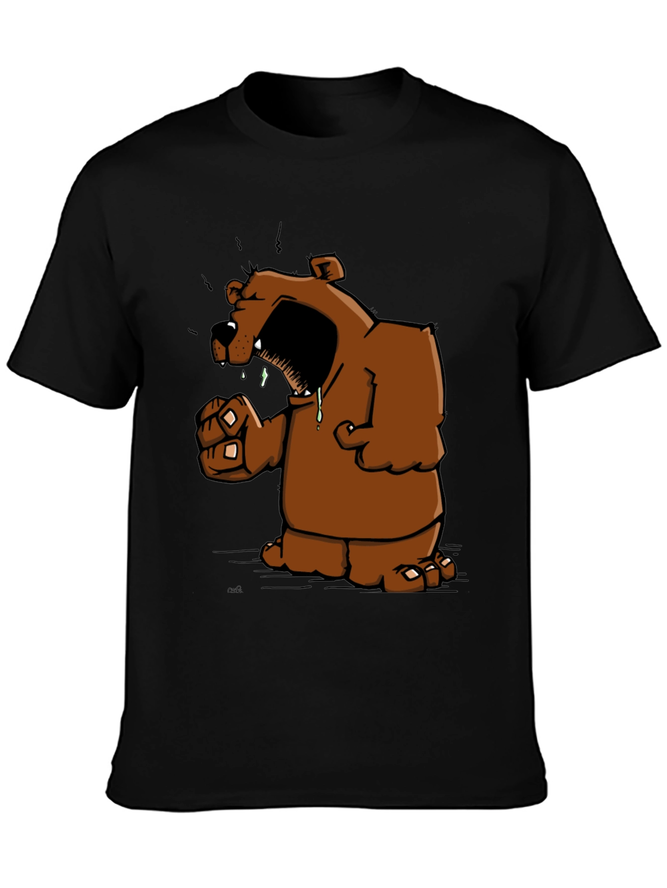 Angry Cartoon Bear Graphic Black T-Shirt