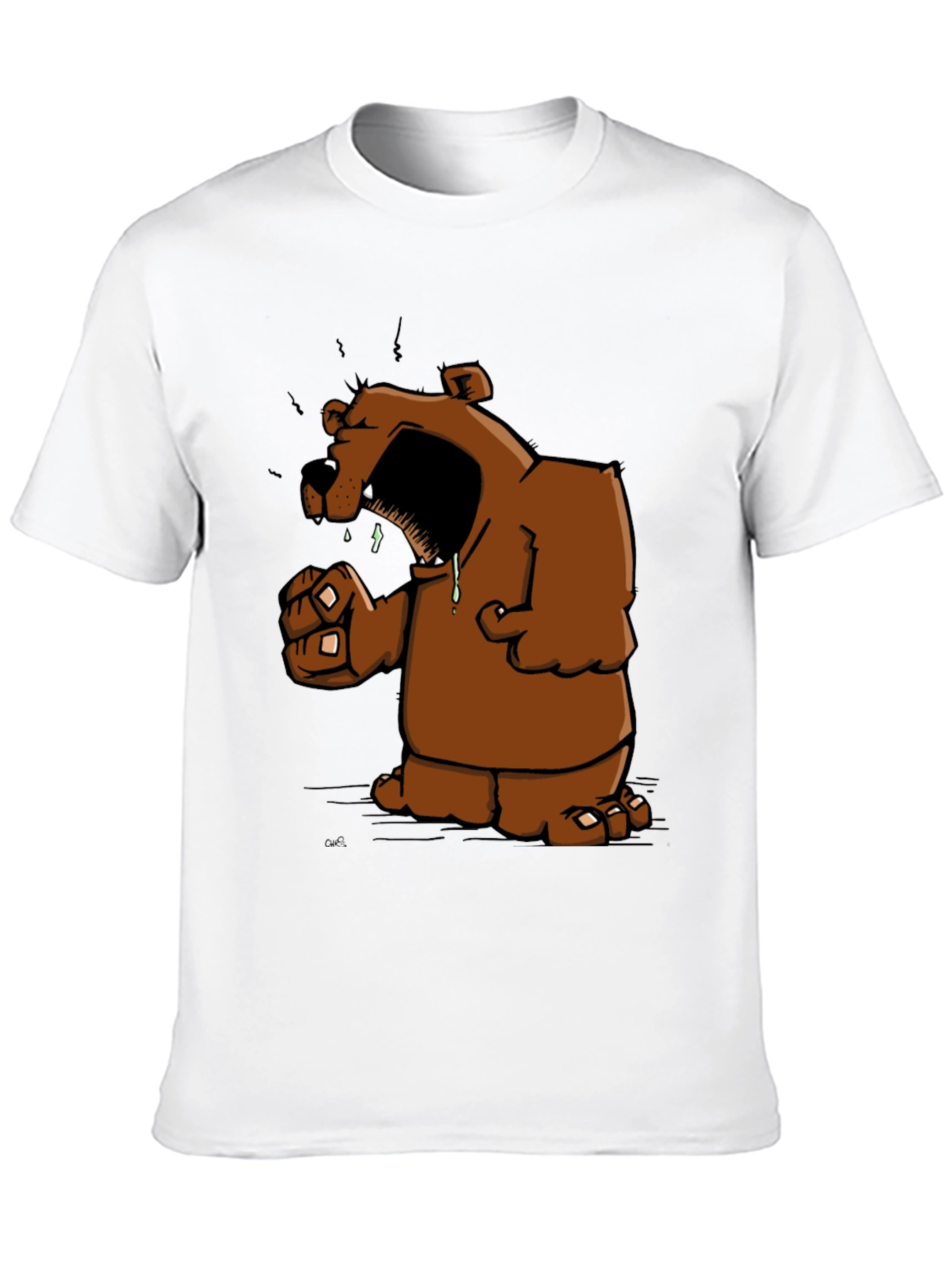 Angry Cartoon Bear Graphic Black T-Shirt