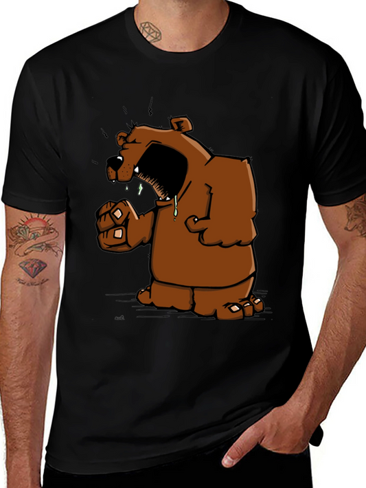 Angry Cartoon Bear Graphic Black T-Shirt