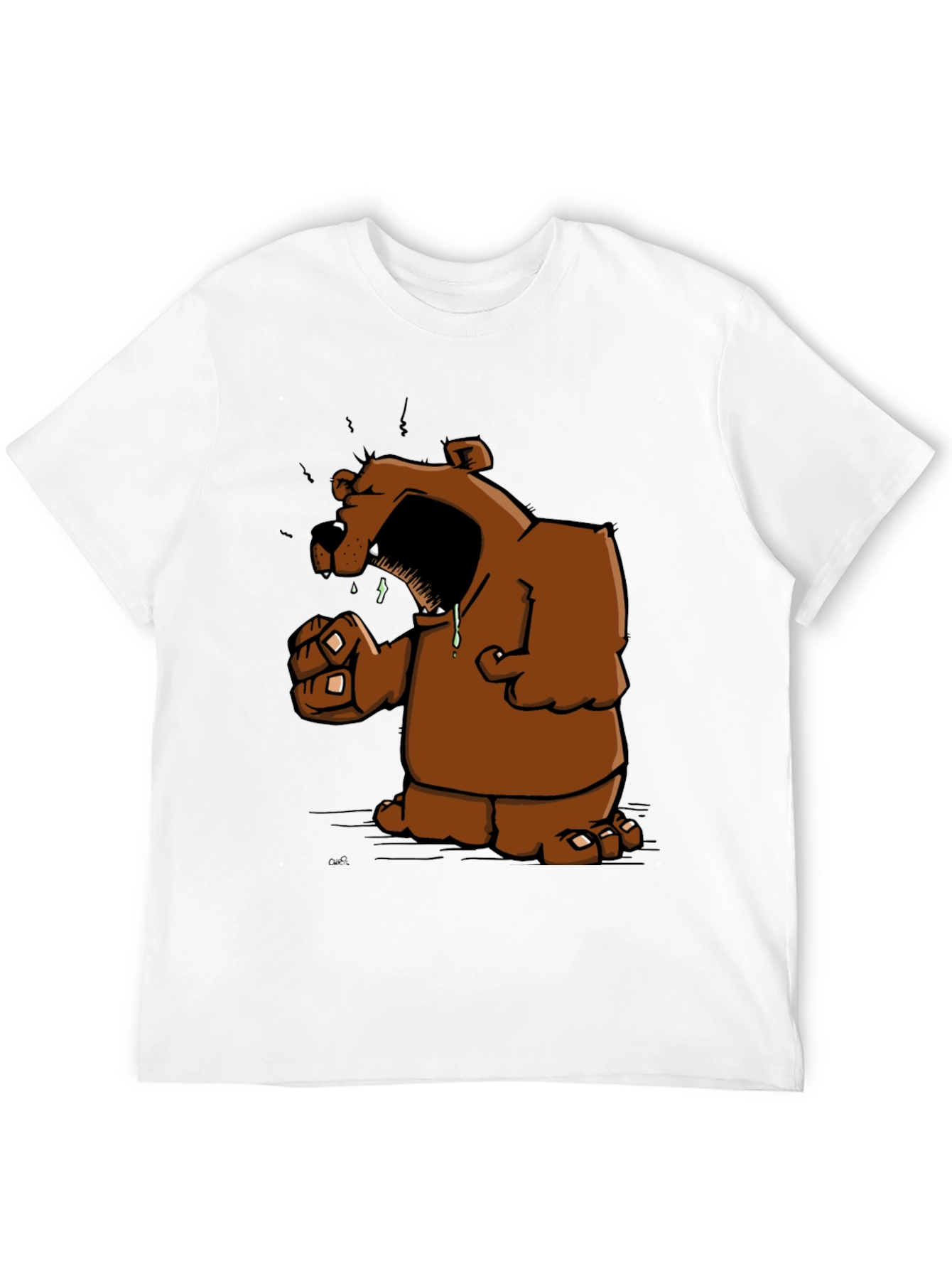 Angry Cartoon Bear Graphic Black T-Shirt