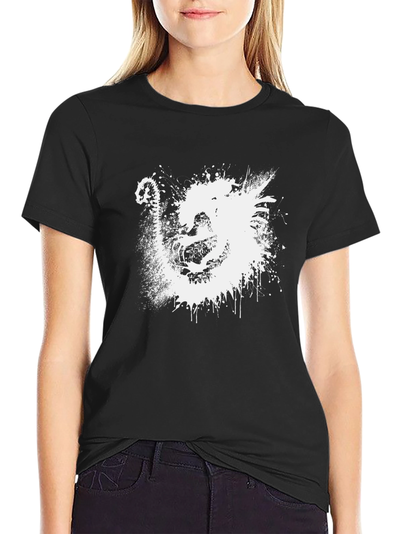 Abstract Dragon Graphic T-Shirt - Black