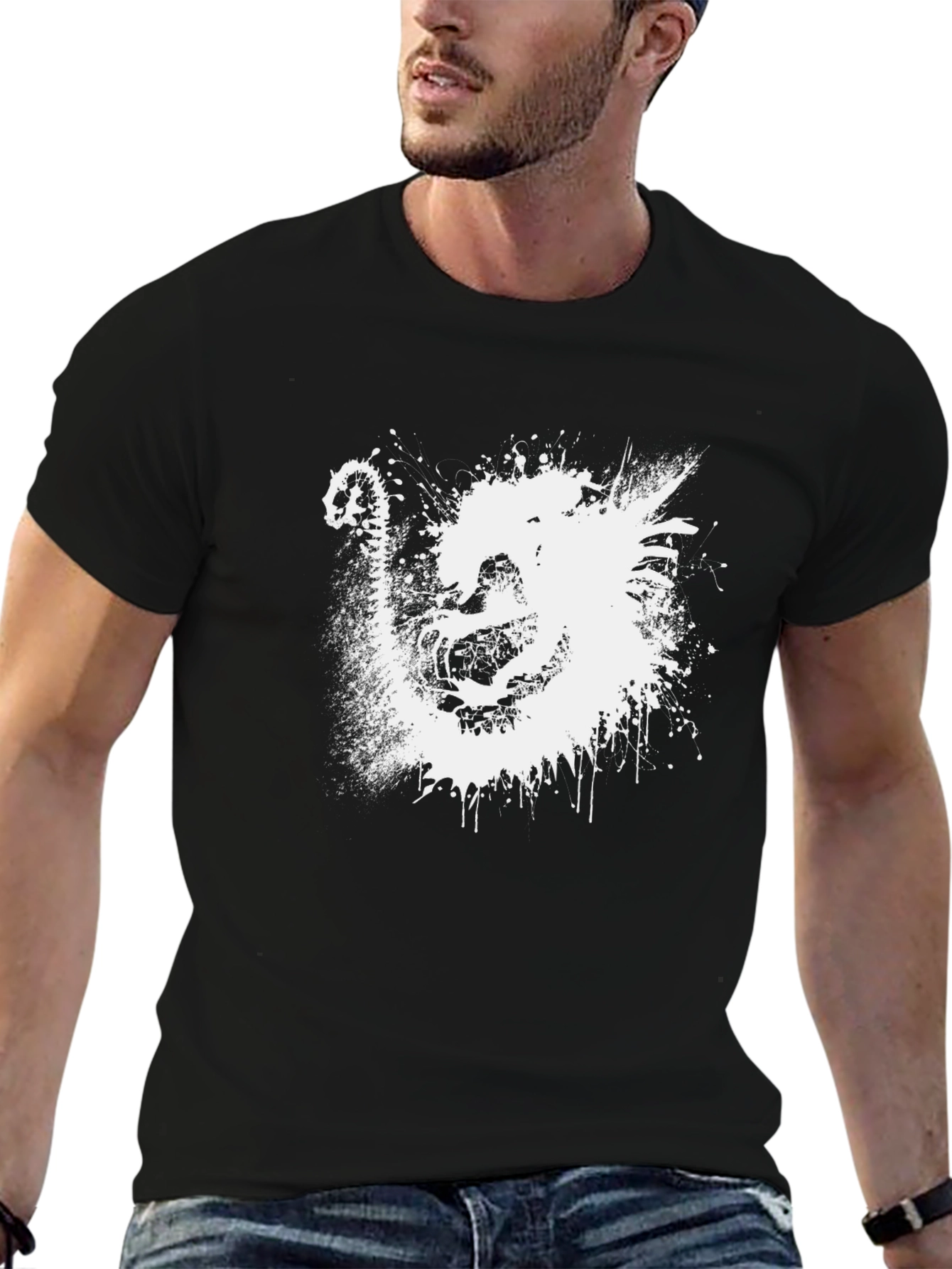 Abstract Dragon Graphic T-Shirt - Black