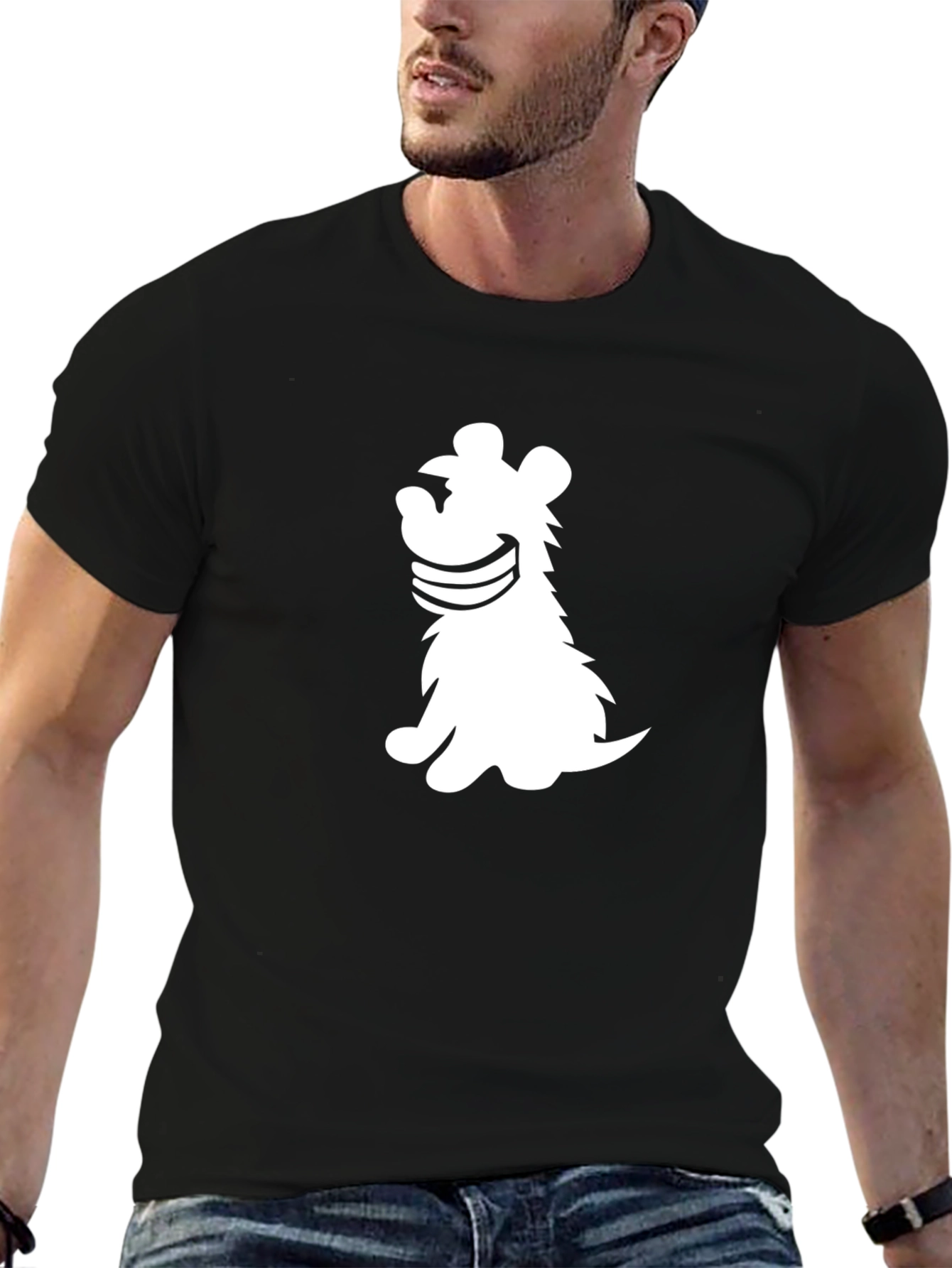 Black T-Shirt with Cartoon Dog Graphic