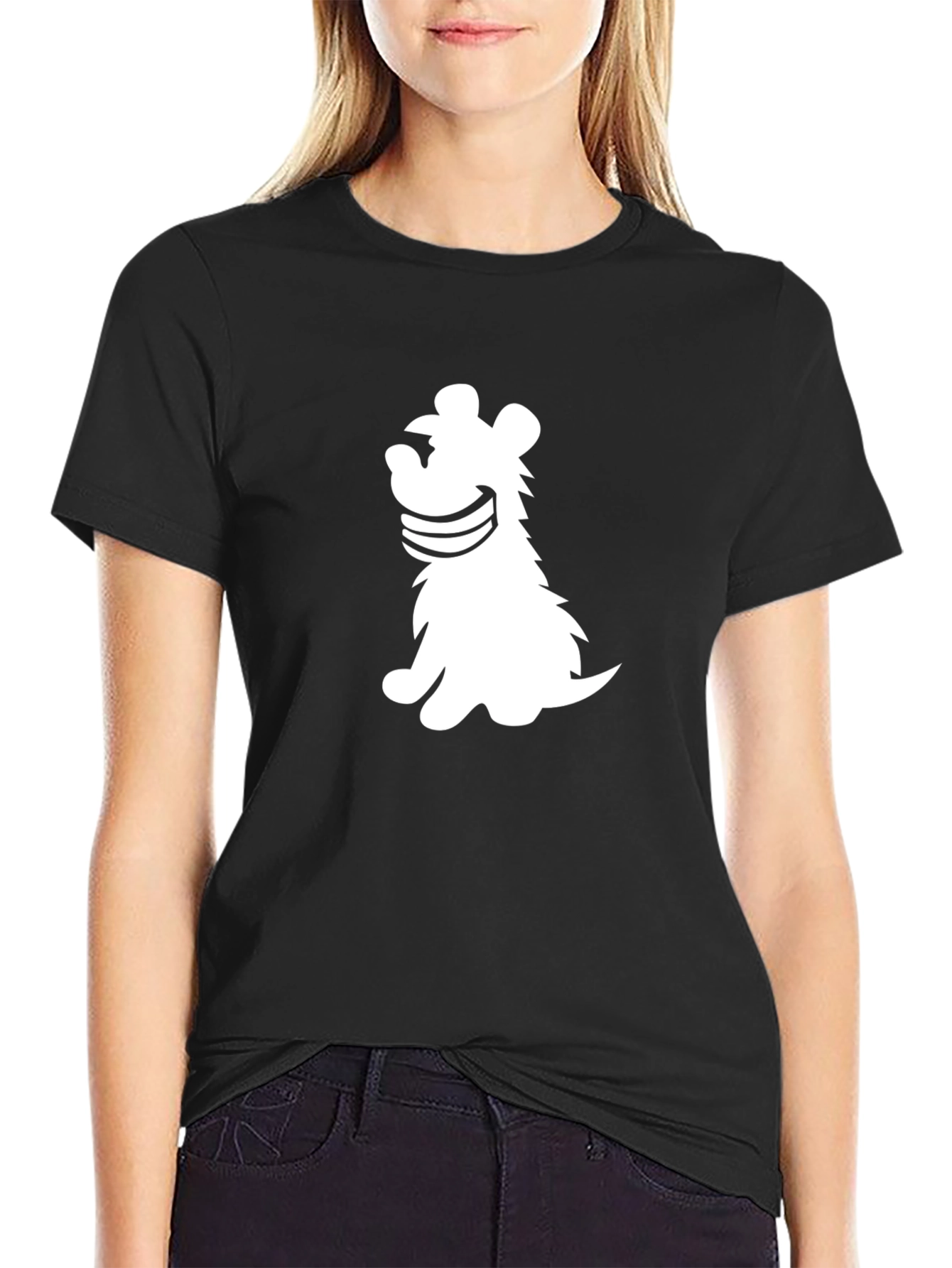 Black T-Shirt with Cartoon Dog Graphic