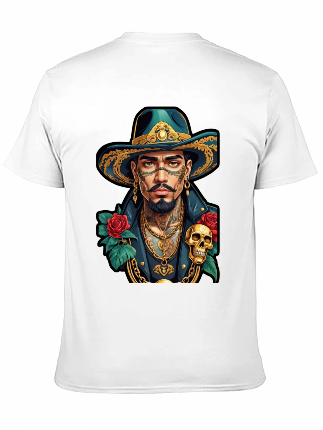 Skull & Roses Cowboy T-Shirt - Tattoo Art Style