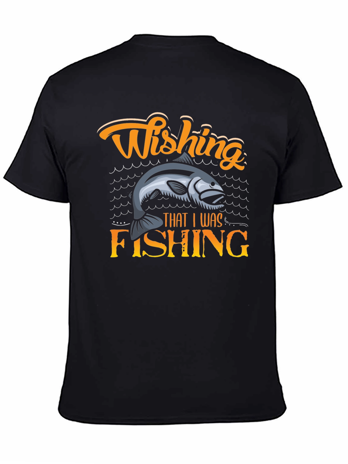 Wishing That I Was Fishing Mens Black T-Shirt