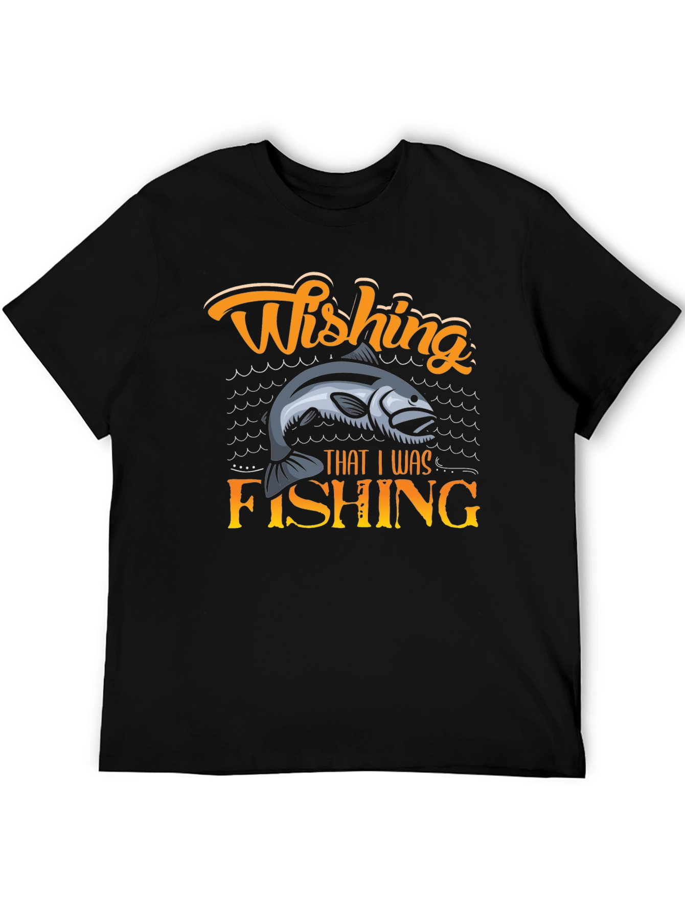 Wishing That I Was Fishing Mens Black T-Shirt