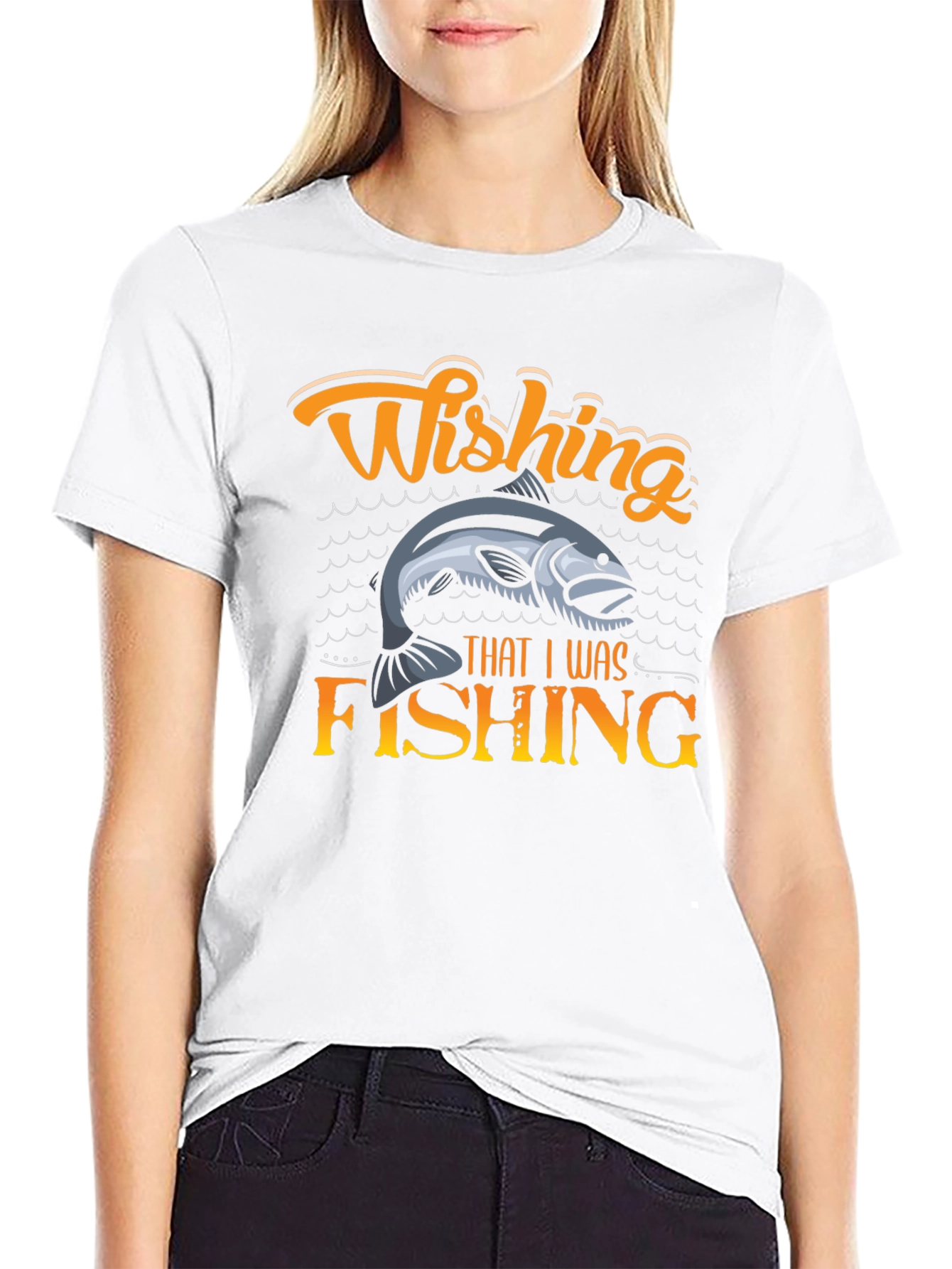 Wishing That I Was Fishing Mens Black T-Shirt
