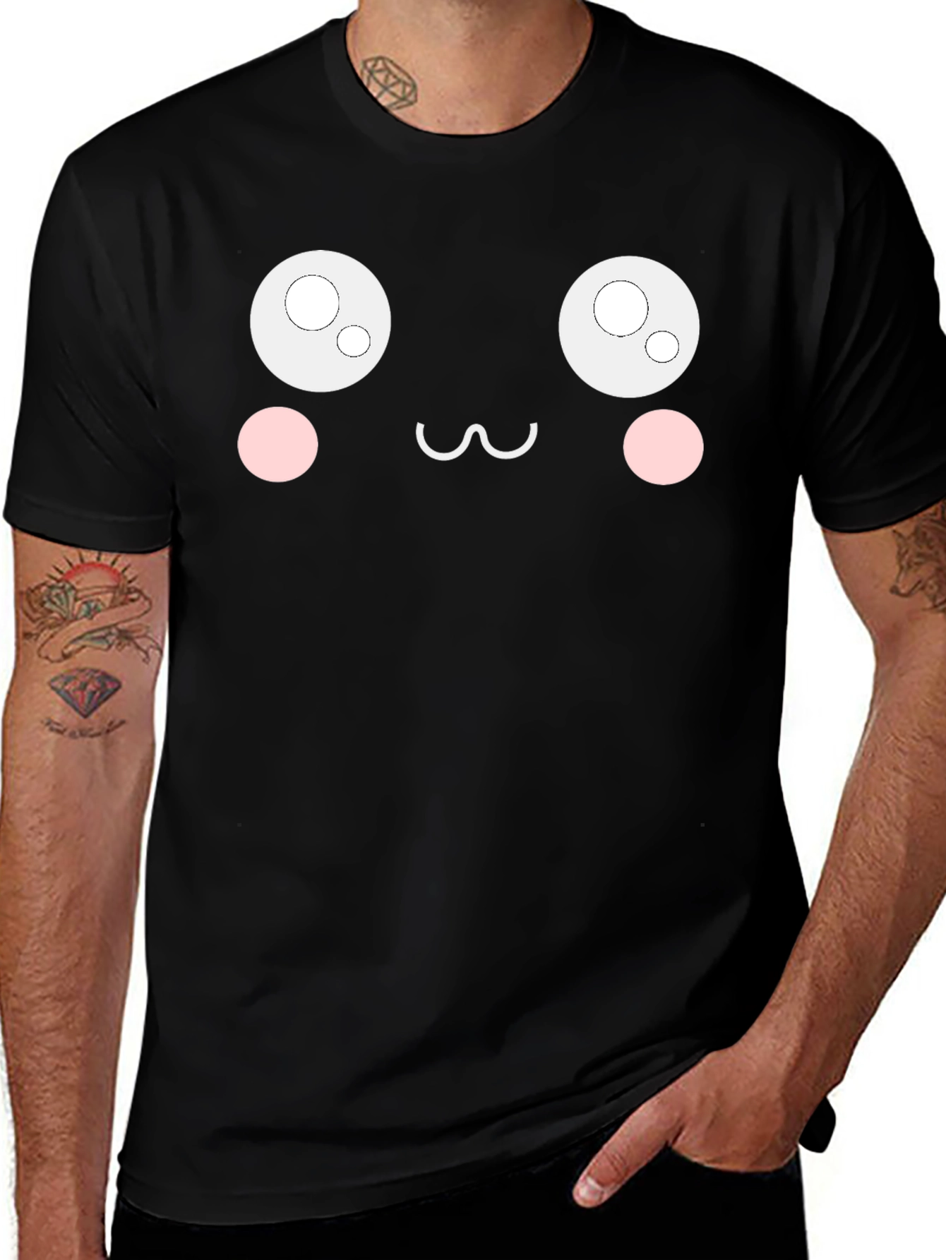 Cute Anime Face Black T-Shirt