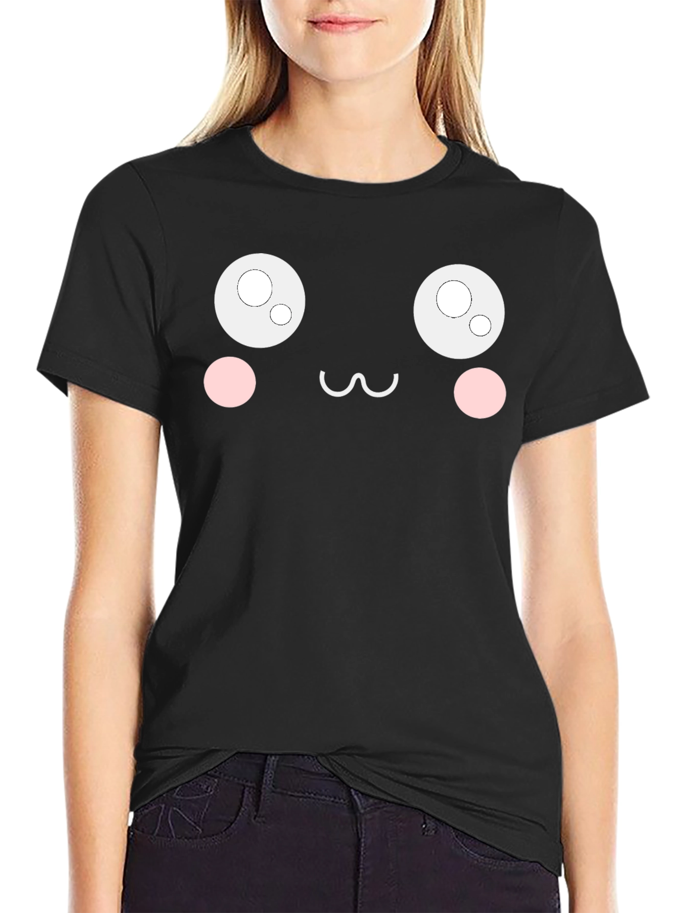 Cute Anime Face Black T-Shirt