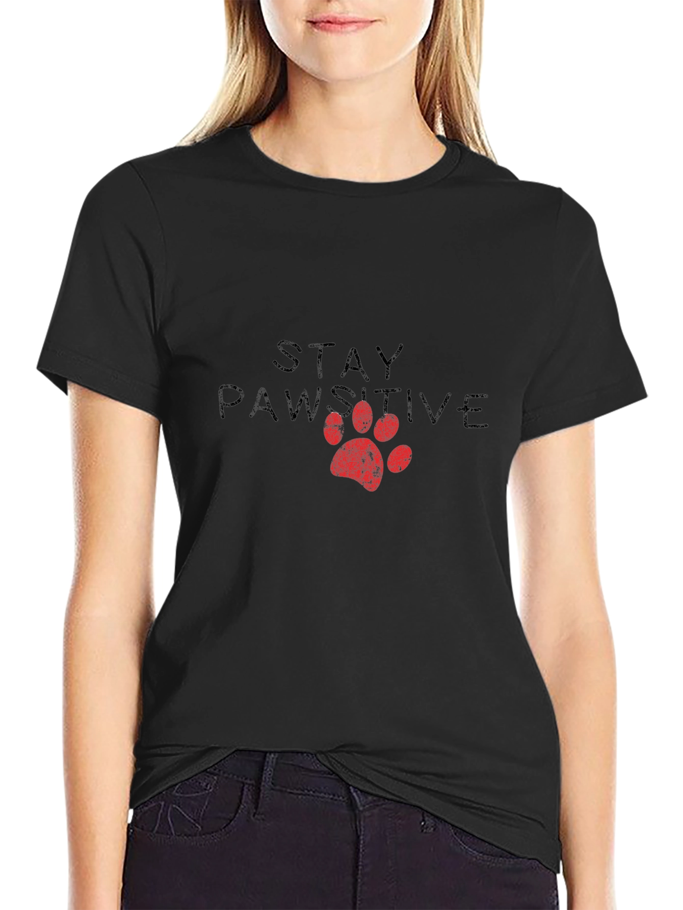 Stay Pawsitive Black Graphic Tee