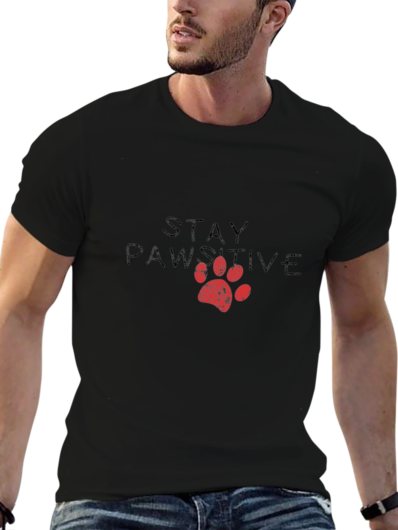 Stay Pawsitive Black Graphic Tee