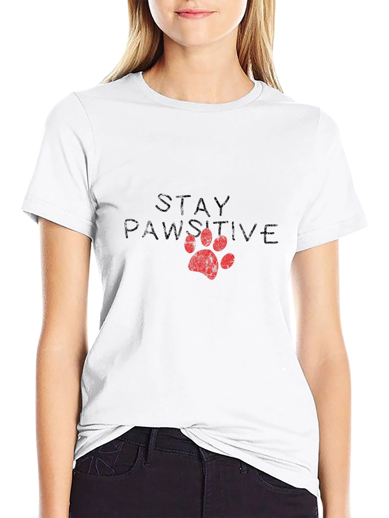 Stay Pawsitive Black Graphic Tee