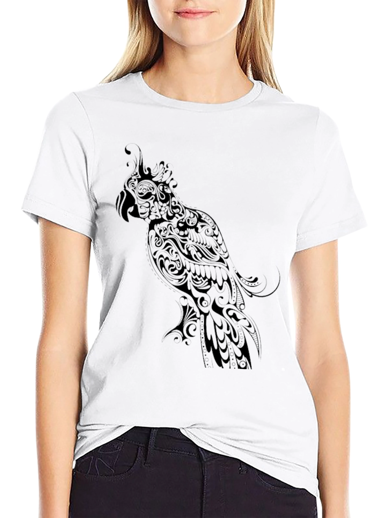 Black Parrot Graphic Tee - Stylish Bird Design