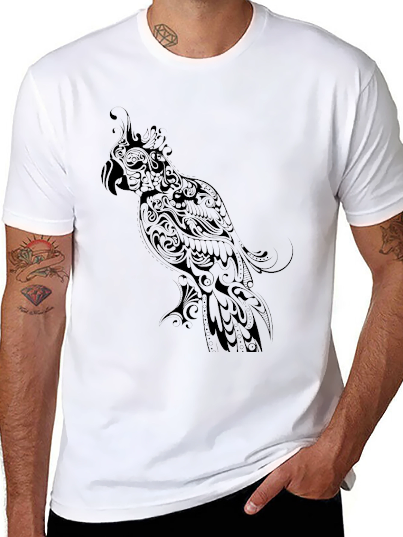 Black Parrot Graphic Tee - Stylish Bird Design