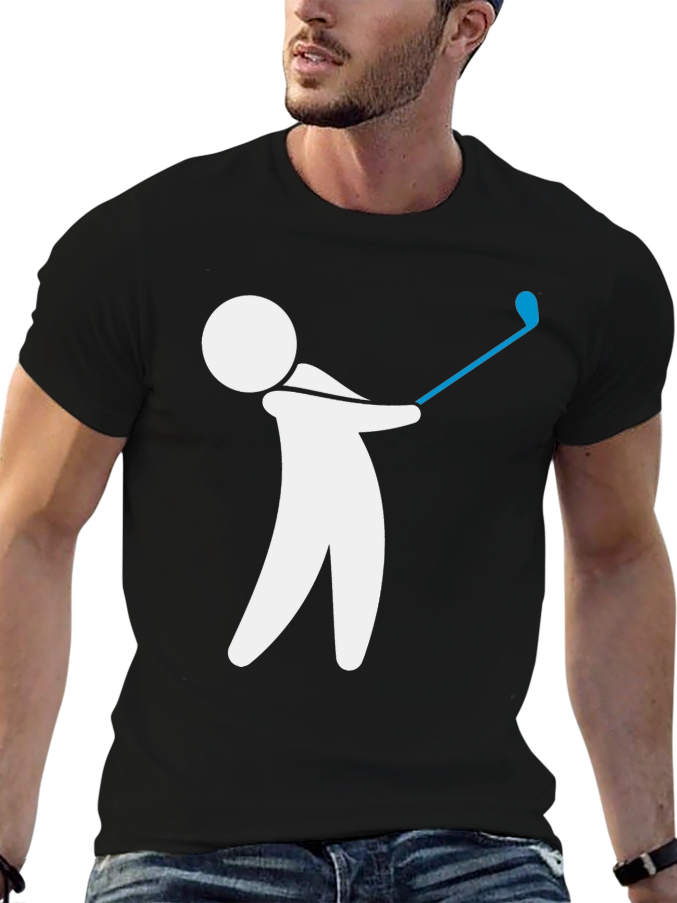 Golf Swing Graphic Tee - Black Cotton T-Shirt