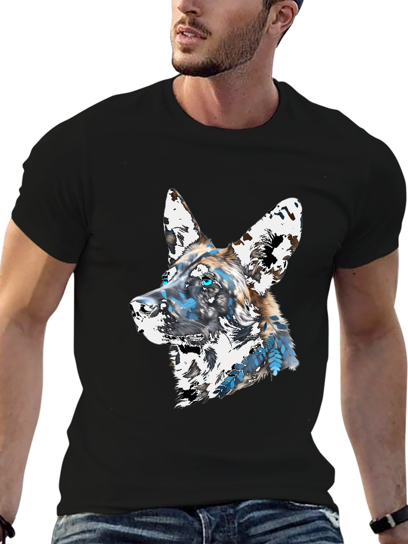 Abstract Dog Graphic Tee - Mens Black T-Shirt