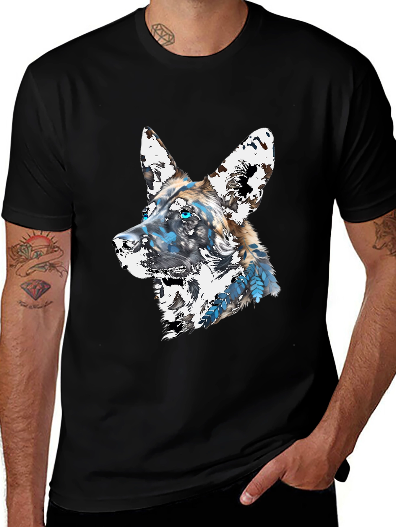 Abstract Dog Graphic Tee - Mens Black T-Shirt