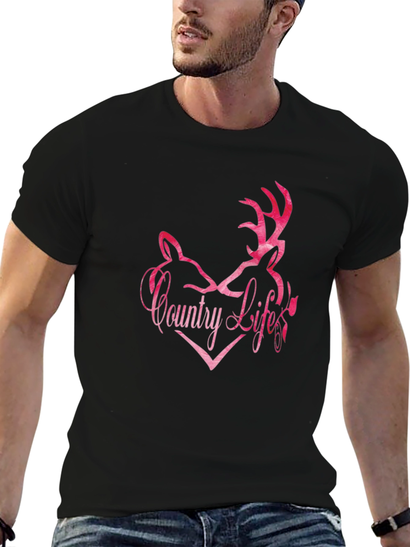 Country Life Deer Heart Graphic Tee - Black