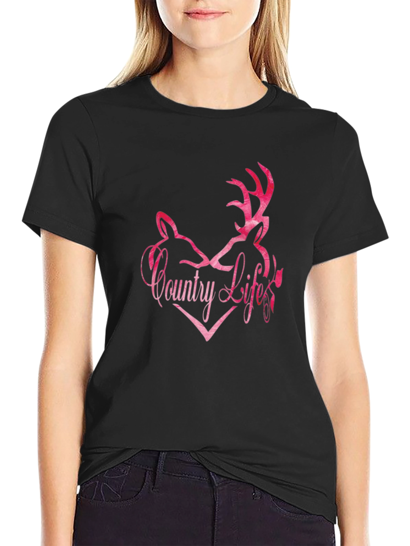 Country Life Deer Heart Graphic Tee - Black