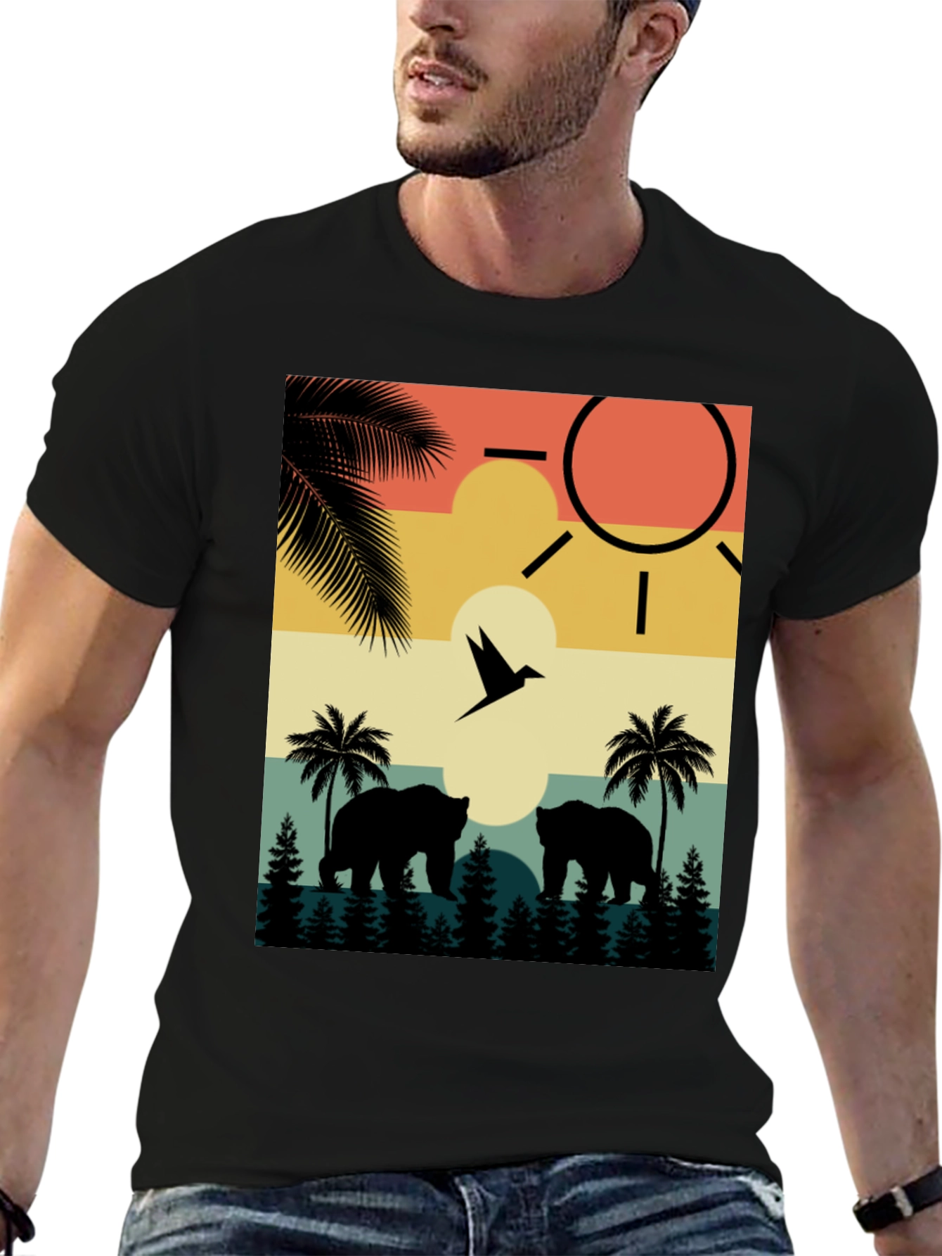 Sunset Bear Silhouette Graphic Tee