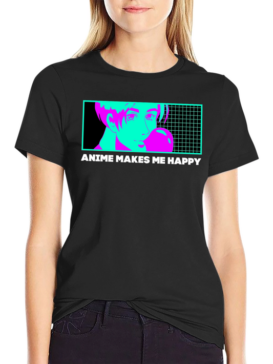 Anime Makes Me Happy T-Shirt - Black