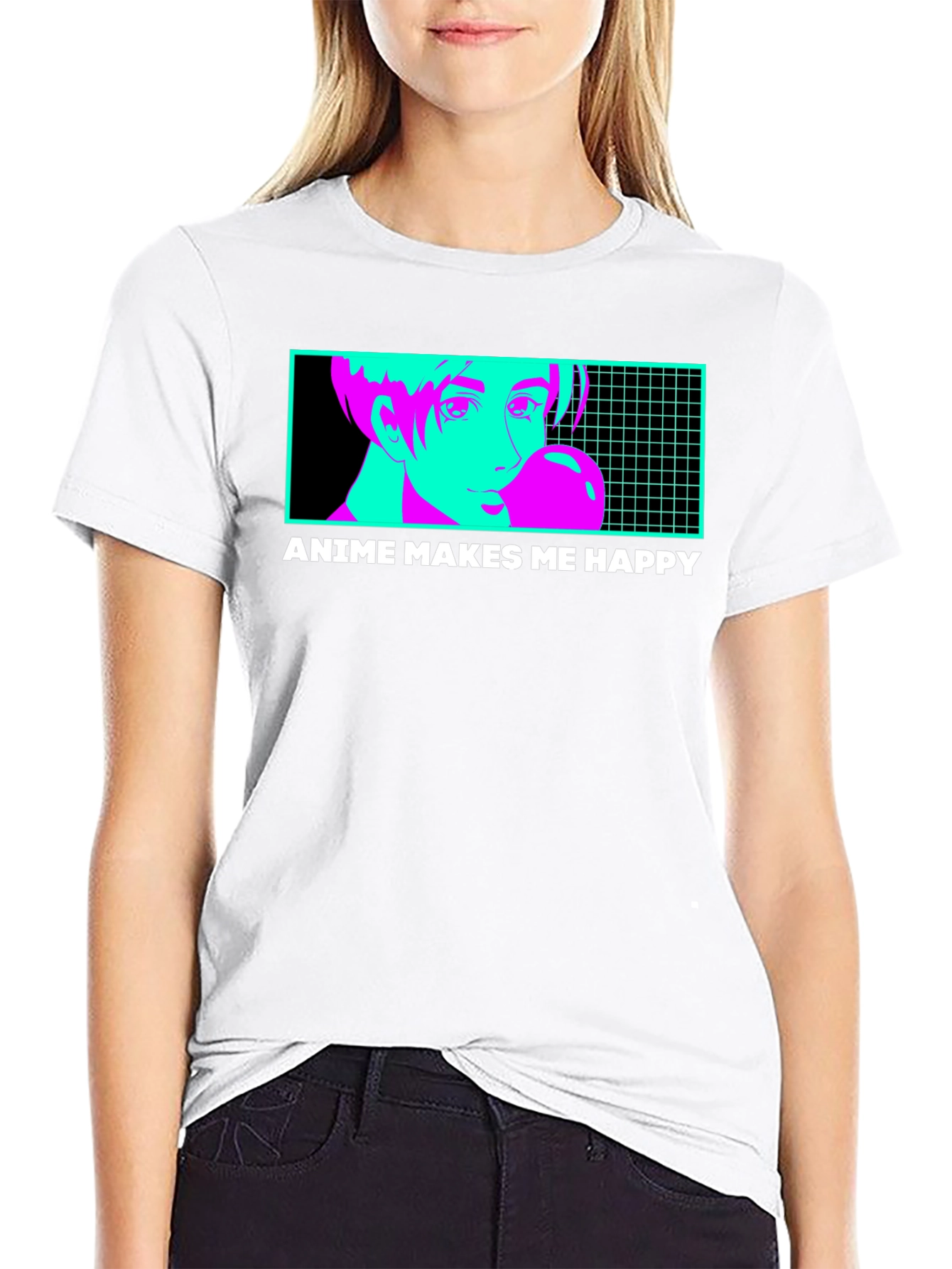 Anime Makes Me Happy T-Shirt - Black