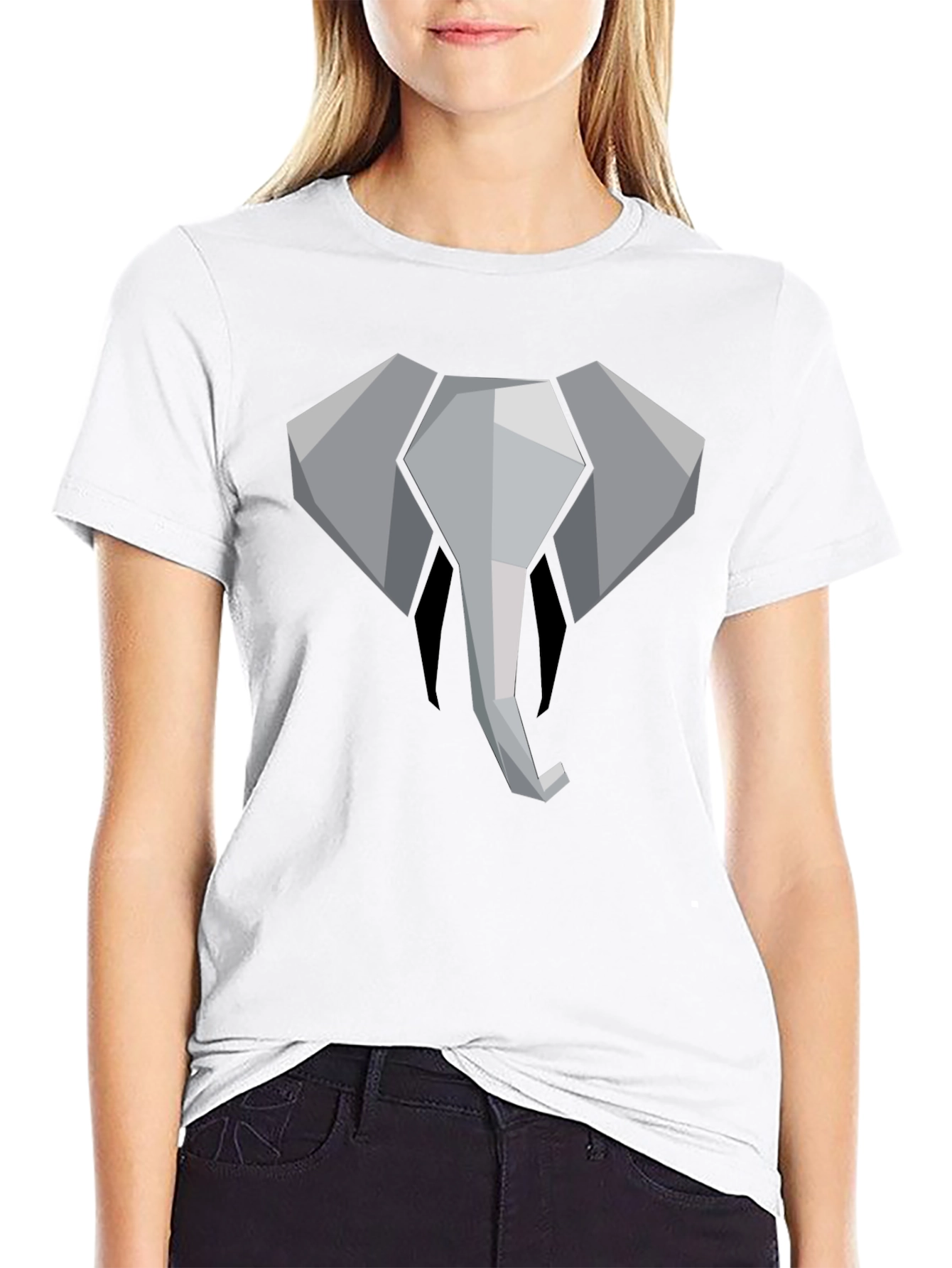 Geometric Elephant Graphic Tee - Black Cotton Shirt