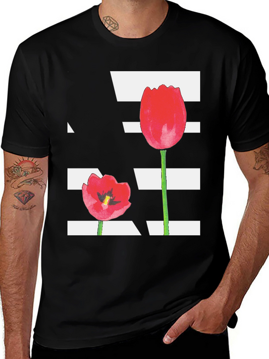 Floral Tulip Graphic Tee - Black
