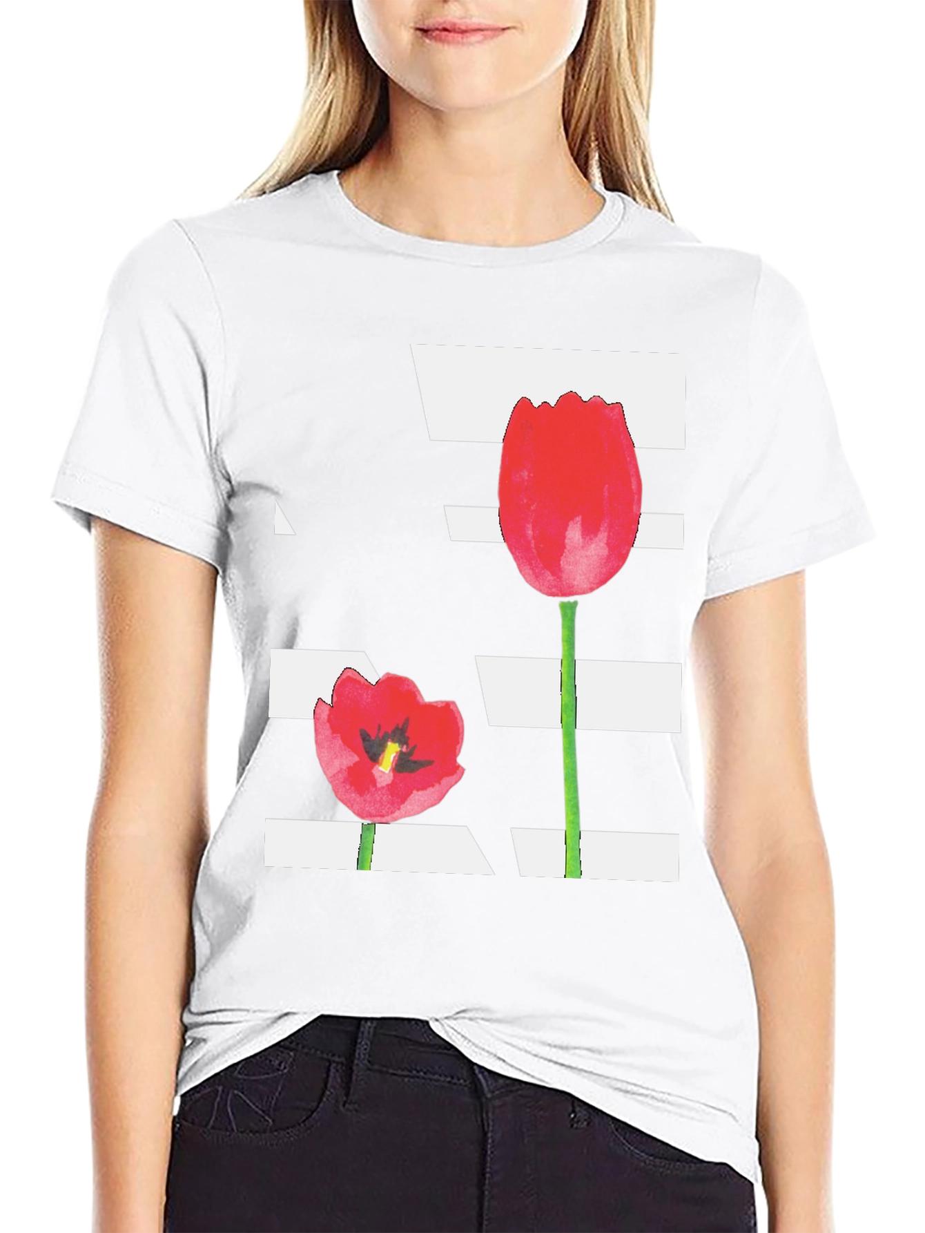 Floral Tulip Graphic Tee - Black