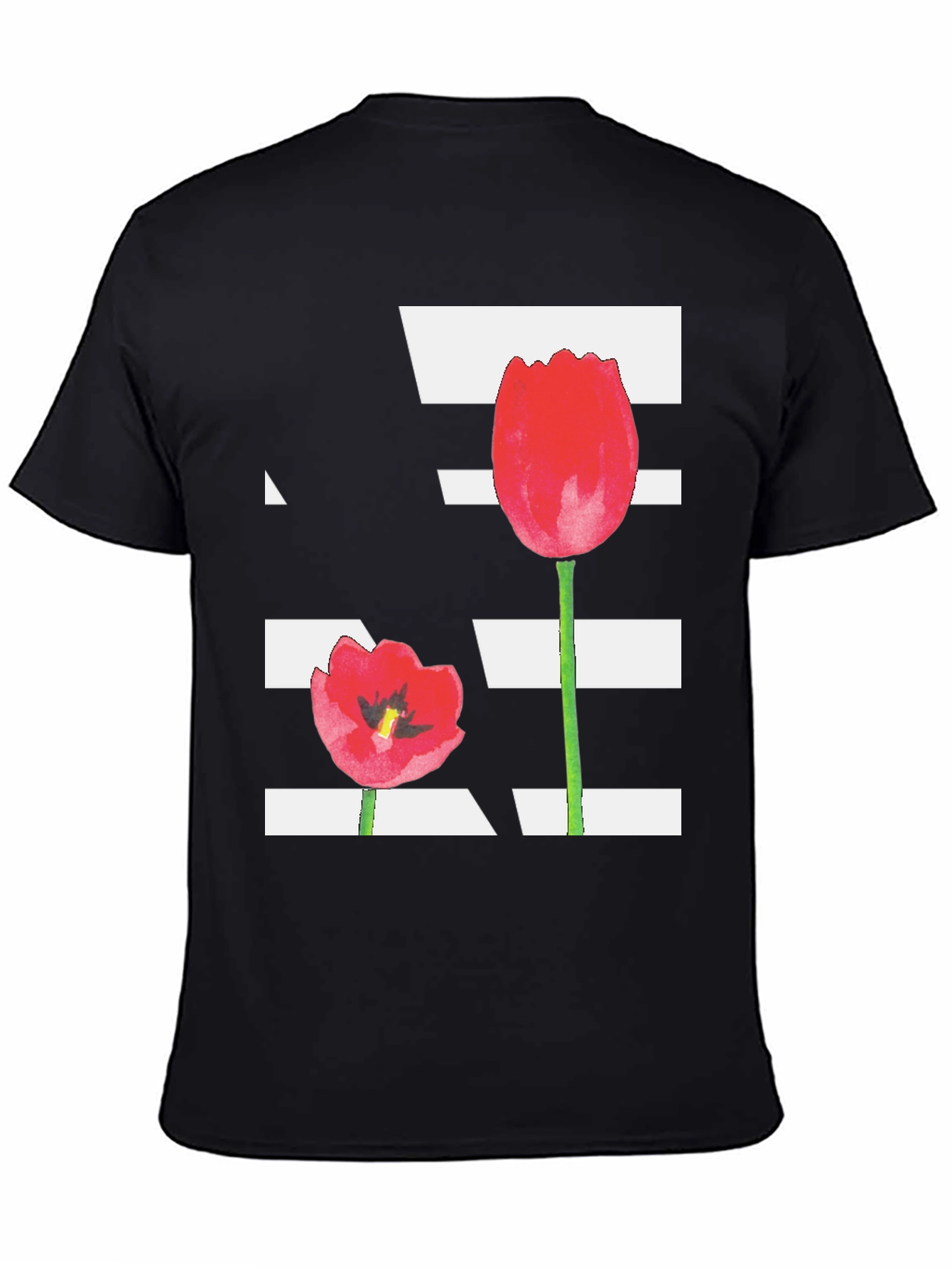Floral Tulip Graphic Tee - Black