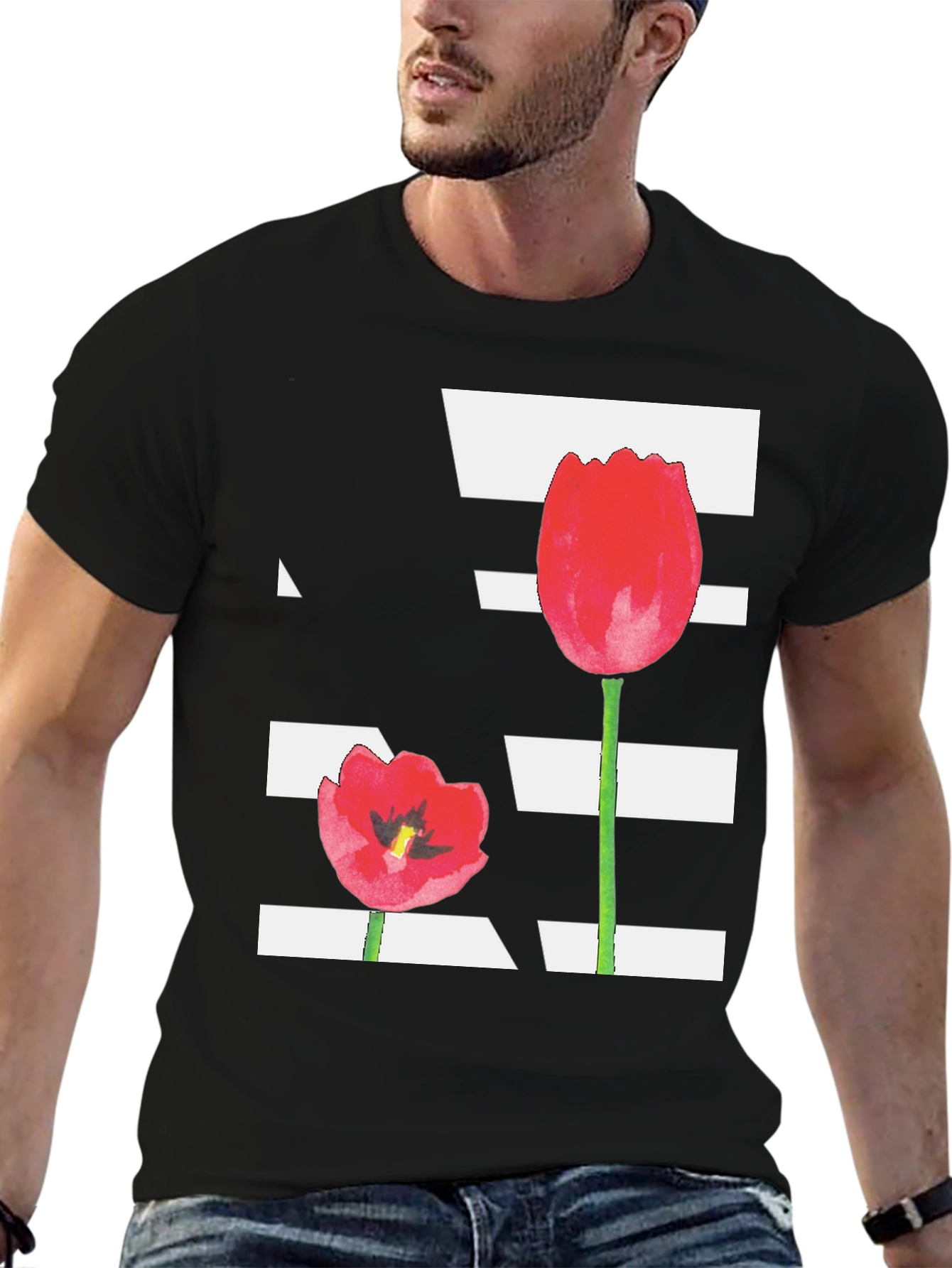 Floral Tulip Graphic Tee - Black