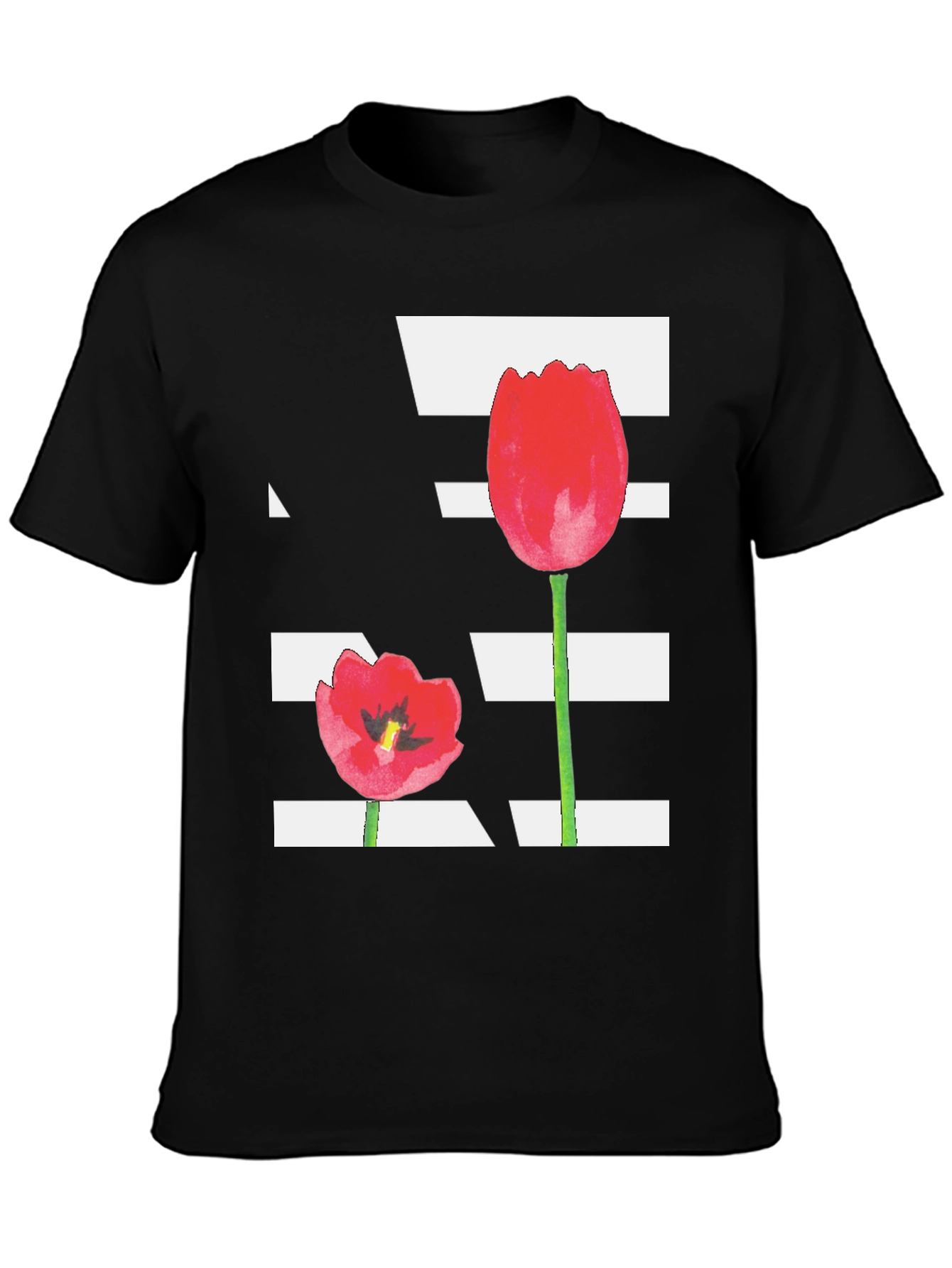 Floral Tulip Graphic Tee - Black