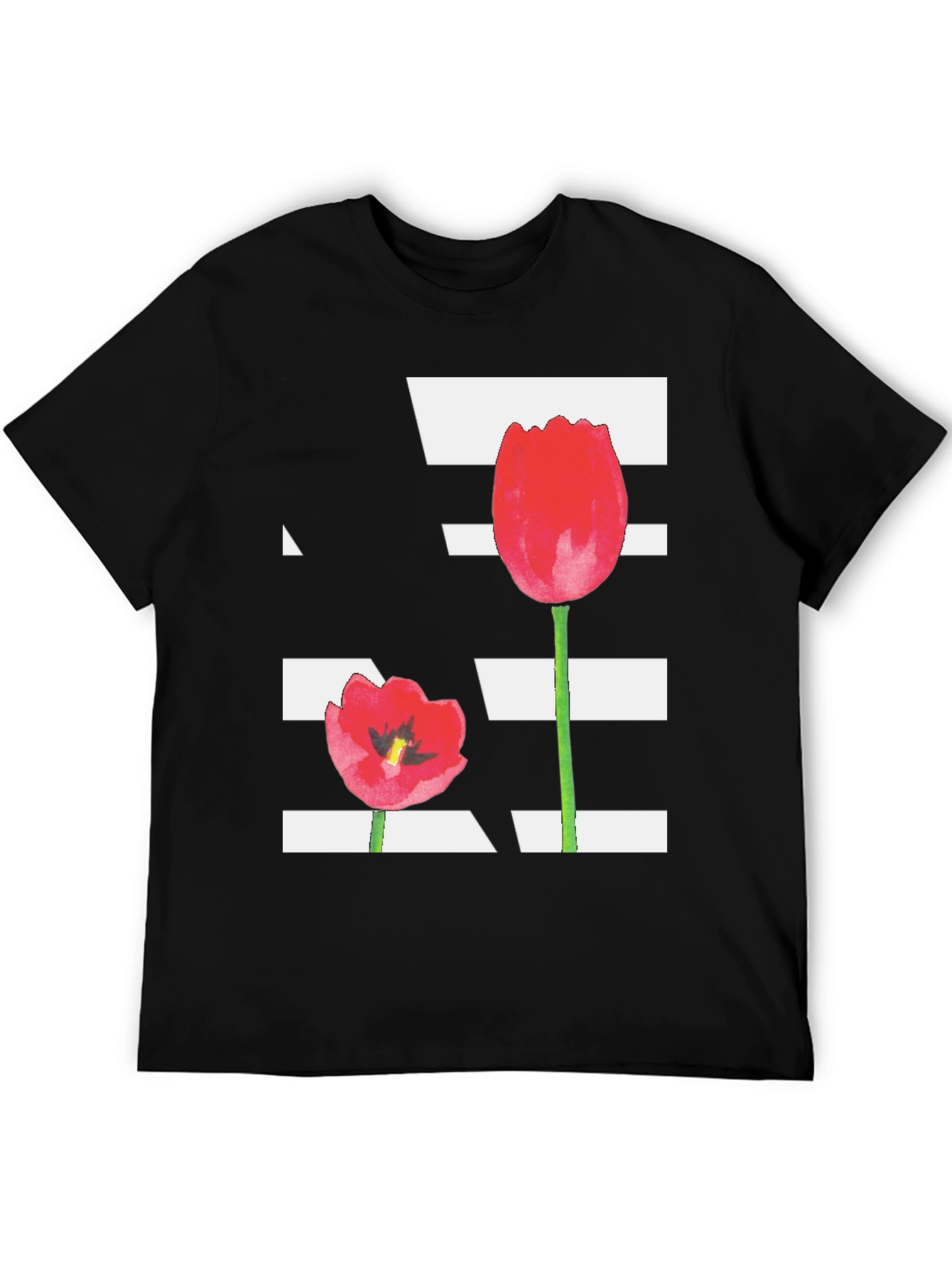 Floral Tulip Graphic Tee - Black